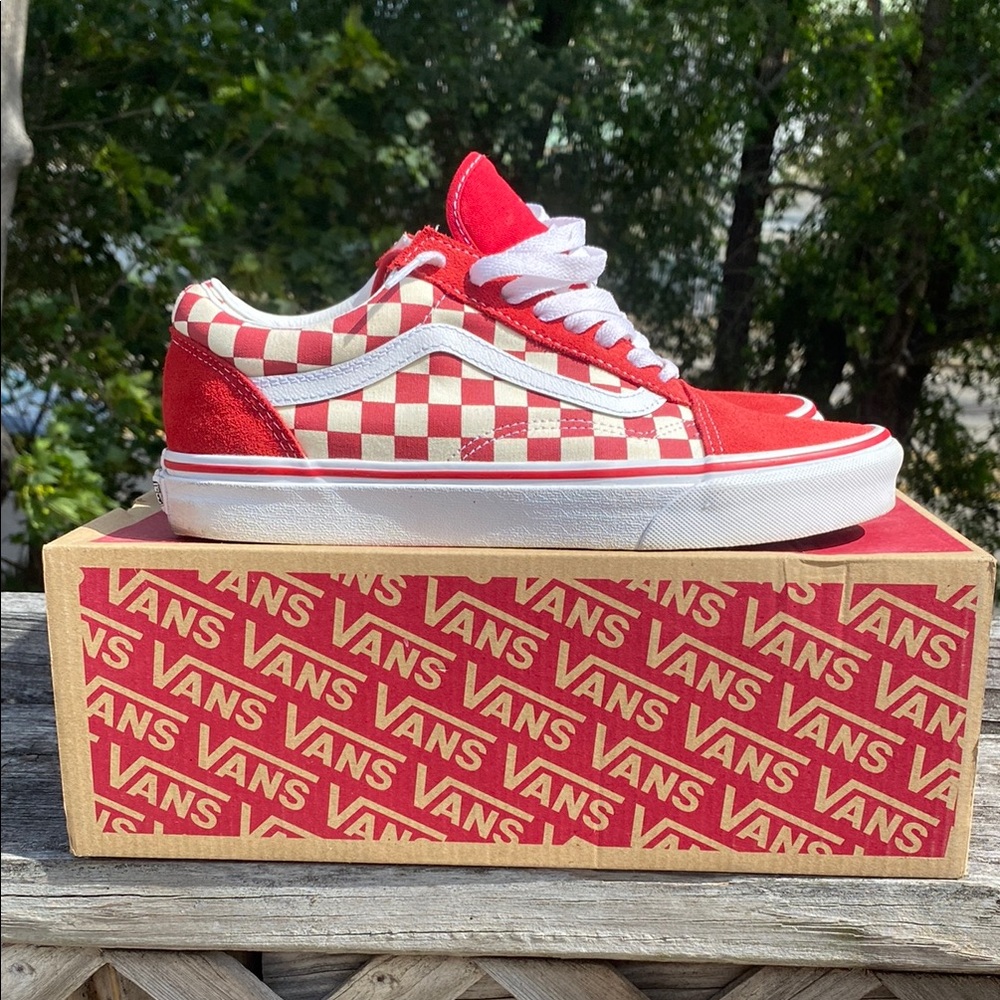 Vans Red and White Checkered Old Skool Sneakers